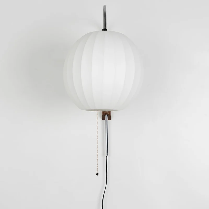 Wandlamp Zijden Kap Walnoot Metaal Wit Woonkamer Slaapkamer | Sansoti