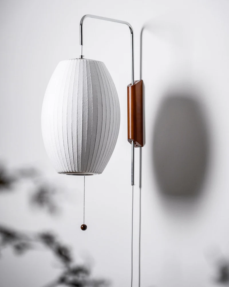 Wandlamp Zijden Kap Walnoot Metaal Wit Woonkamer Slaapkamer | Sansoti