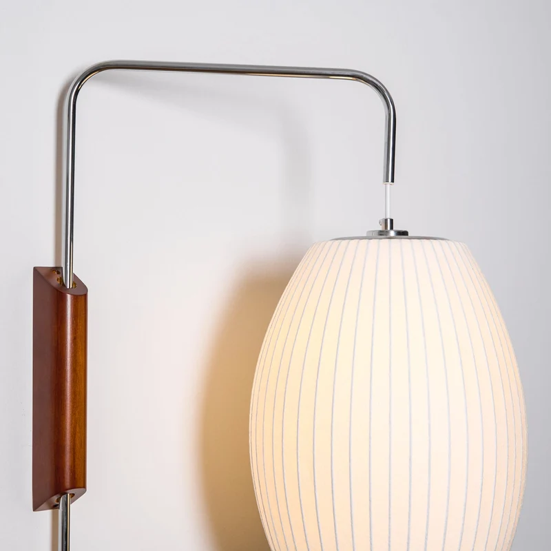 Wandlamp Zijden Kap Walnoot Metaal Wit Woonkamer Slaapkamer | Sansoti