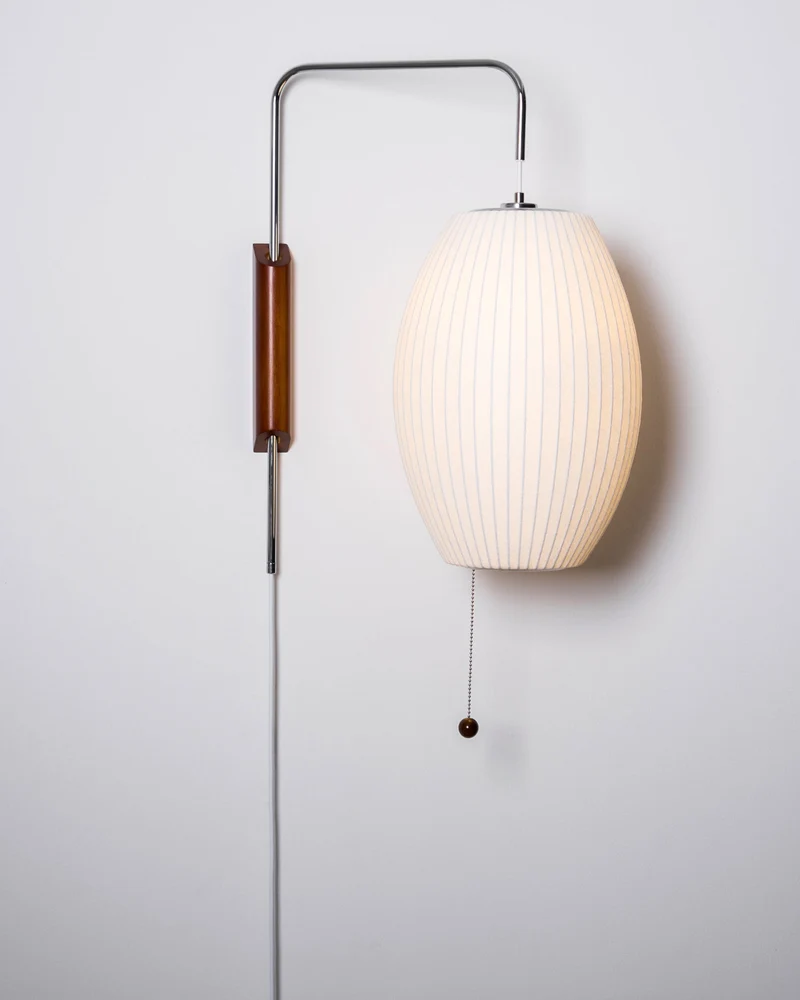 Wandlamp Zijden Kap Walnoot Metaal Wit Woonkamer Slaapkamer | Sansoti
