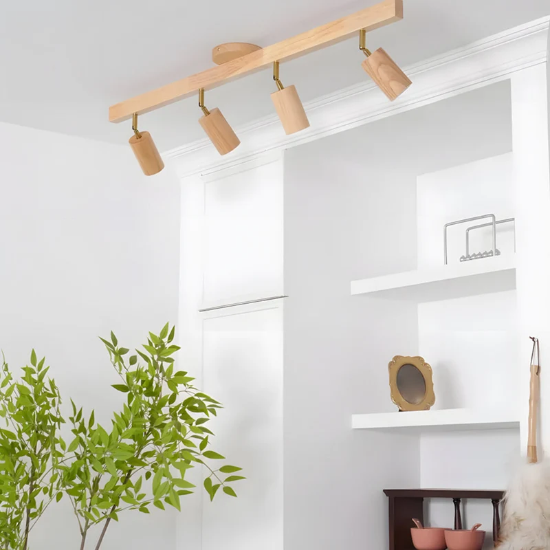 Houten Railverlichting LED Plafondlamp Wandlamp Natuurlijk Modern Woonkamer Eetkamer | Sansoti