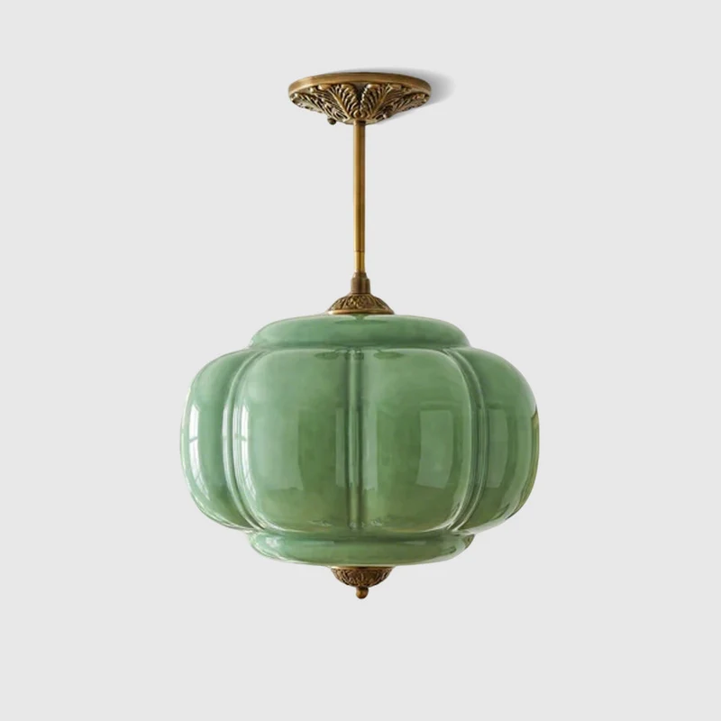 Hanglamp Pompoen Glas Vintage Messing Retro E14 Woonkamer Slaapkamer Hal | Sansoti