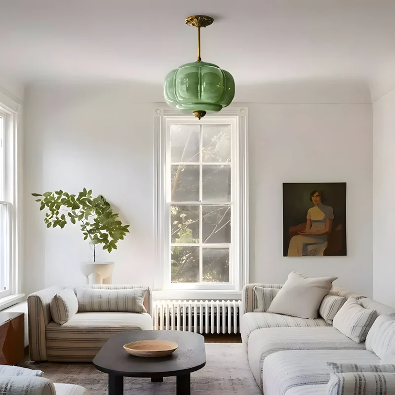 Hanglamp Pompoen Glas Vintage Messing Retro E14 Woonkamer Slaapkamer Hal | Sansoti