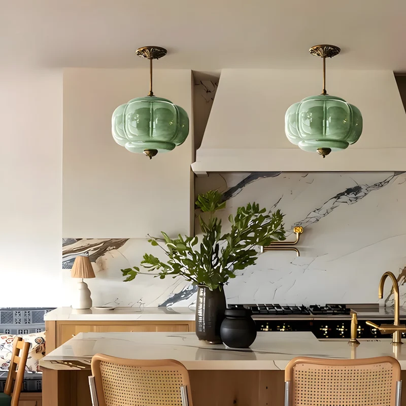 Hanglamp Pompoen Glas Vintage Messing Retro E14 Woonkamer Slaapkamer Hal | Sansoti