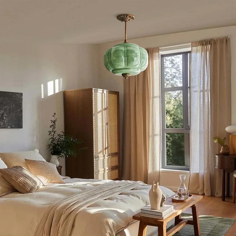 Hanglamp Pompoen Glas Vintage Messing Retro E14 Woonkamer Slaapkamer Hal | Sansoti