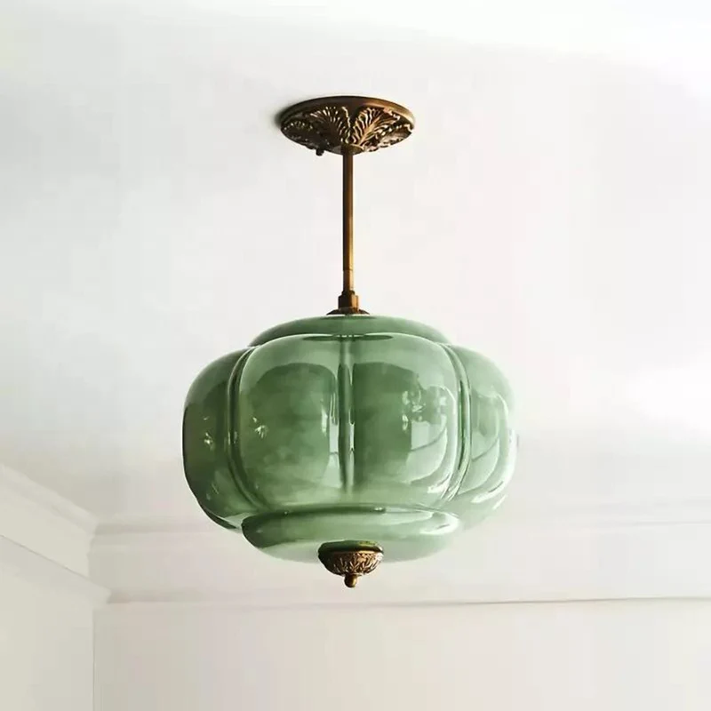 Hanglamp Pompoen Glas Vintage Messing Retro E14 Woonkamer Slaapkamer Hal | Sansoti