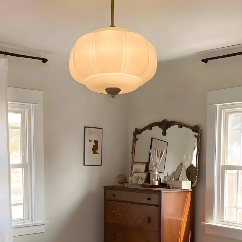 Hanglamp Pompoen Glas Vintage Messing Retro E14 Woonkamer Slaapkamer Hal | Sansoti