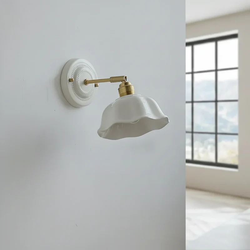 Wandlamp Keramiek Wit Koper Draaibaar E27 Slaapkamer Woonkamer Hal Retro Vintage Landelijk Modern | Sansoti