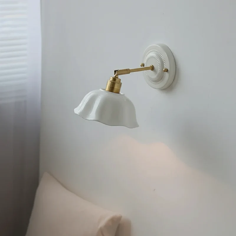 Wandlamp Keramiek Wit Koper Draaibaar E27 Slaapkamer Woonkamer Hal Retro Vintage Landelijk Modern | Sansoti