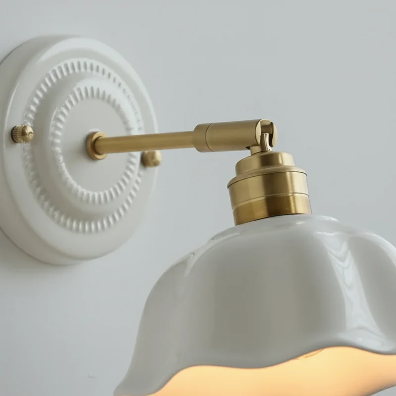 Wandlamp Keramiek Wit Koper Draaibaar E27 Slaapkamer Woonkamer Hal Retro Vintage Landelijk Modern | Sansoti