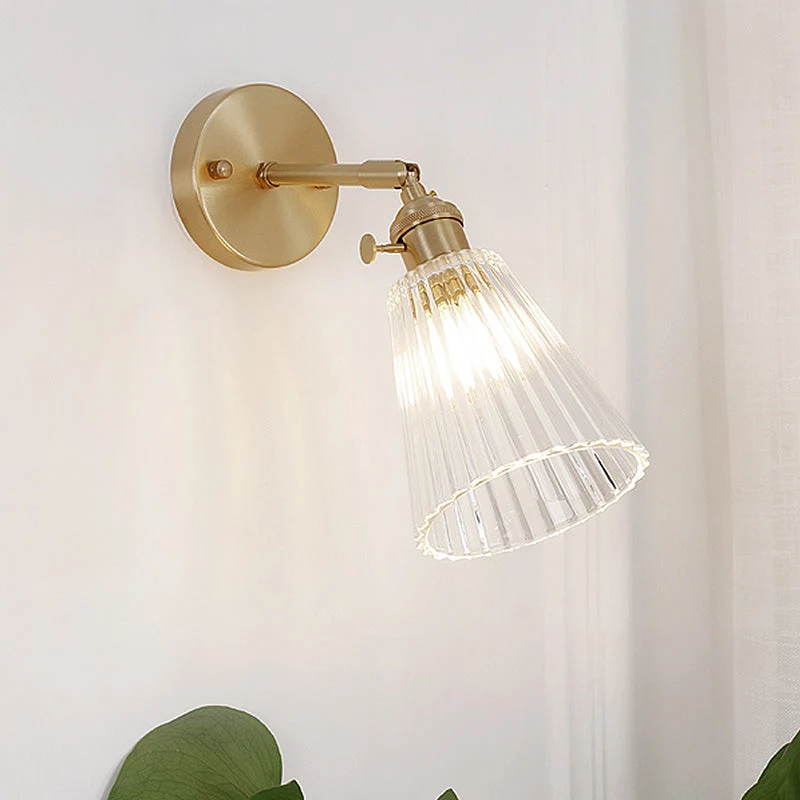 Wandlamp Goud Industrieel Geribbeld Glas Messing Slaapkamer Woonkamer Retro Loft | Sansoti