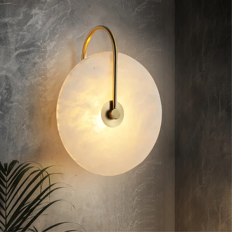 Wandlamp Marmer LED Rond Alabaster Goud Minimalistisch Luxe Woonkamer Slaapkamer | Sansoti