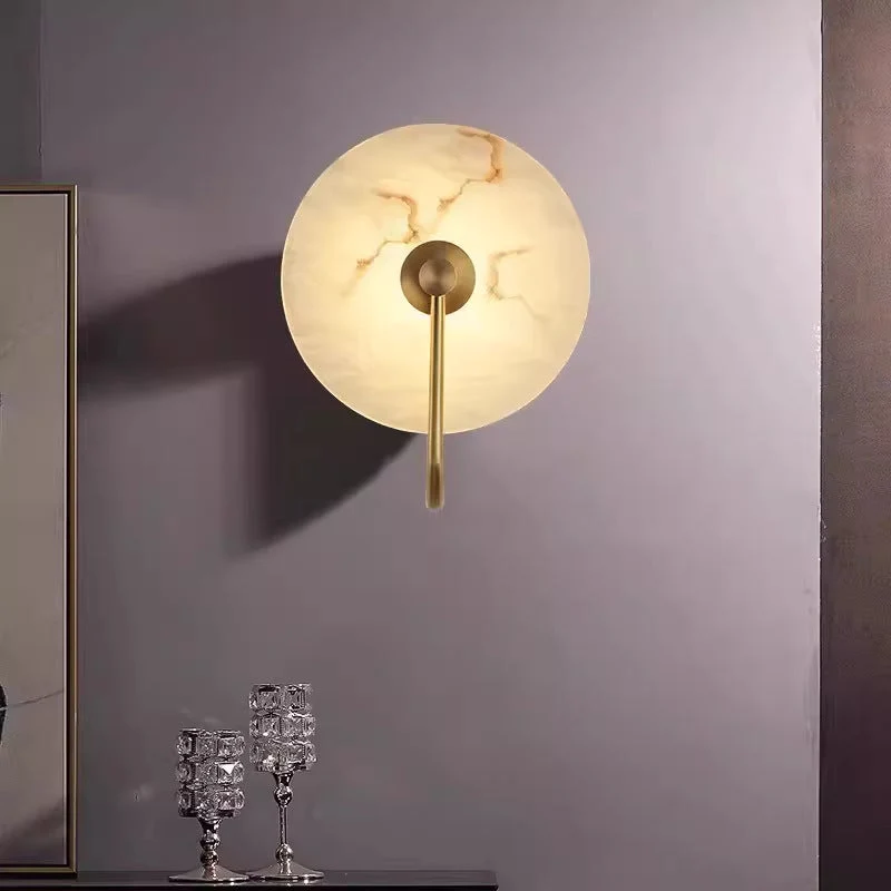 Wandlamp Marmer LED Rond Alabaster Goud Minimalistisch Luxe Woonkamer Slaapkamer | Sansoti