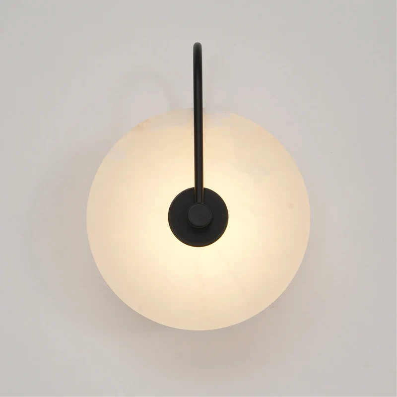 Wandlamp Marmer LED Rond Alabaster Goud Minimalistisch Luxe Woonkamer Slaapkamer | Sansoti
