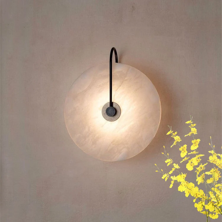 Wandlamp Marmer LED Rond Alabaster Goud Minimalistisch Luxe Woonkamer Slaapkamer | Sansoti