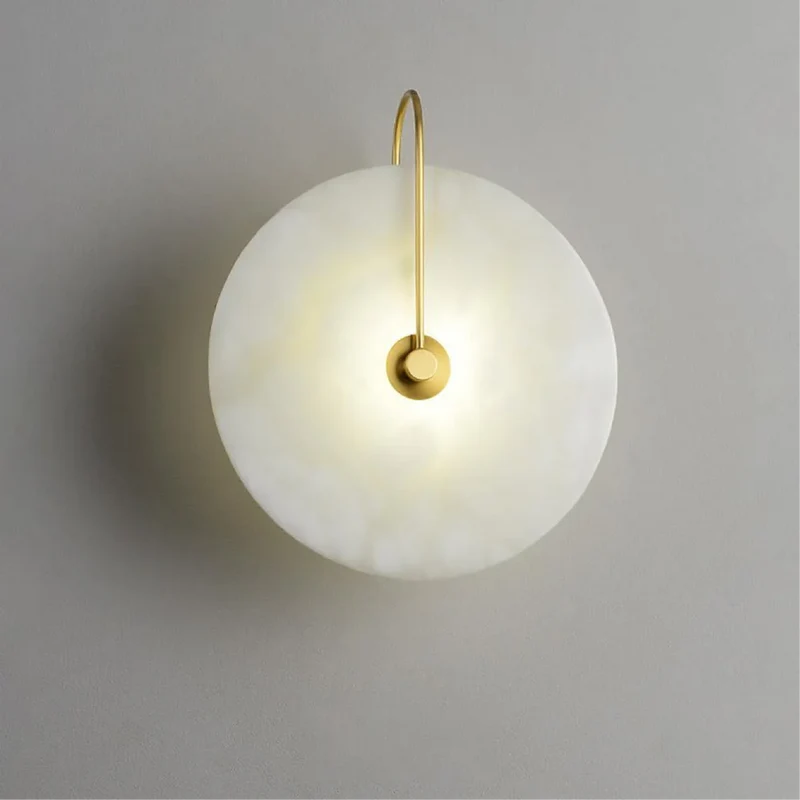 Wandlamp Marmer LED Rond Alabaster Goud Minimalistisch Luxe Woonkamer Slaapkamer | Sansoti