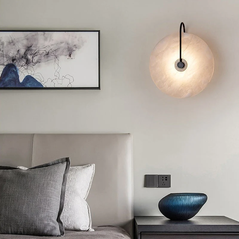 Wandlamp Marmer LED Rond Alabaster Goud Minimalistisch Luxe Woonkamer Slaapkamer | Sansoti