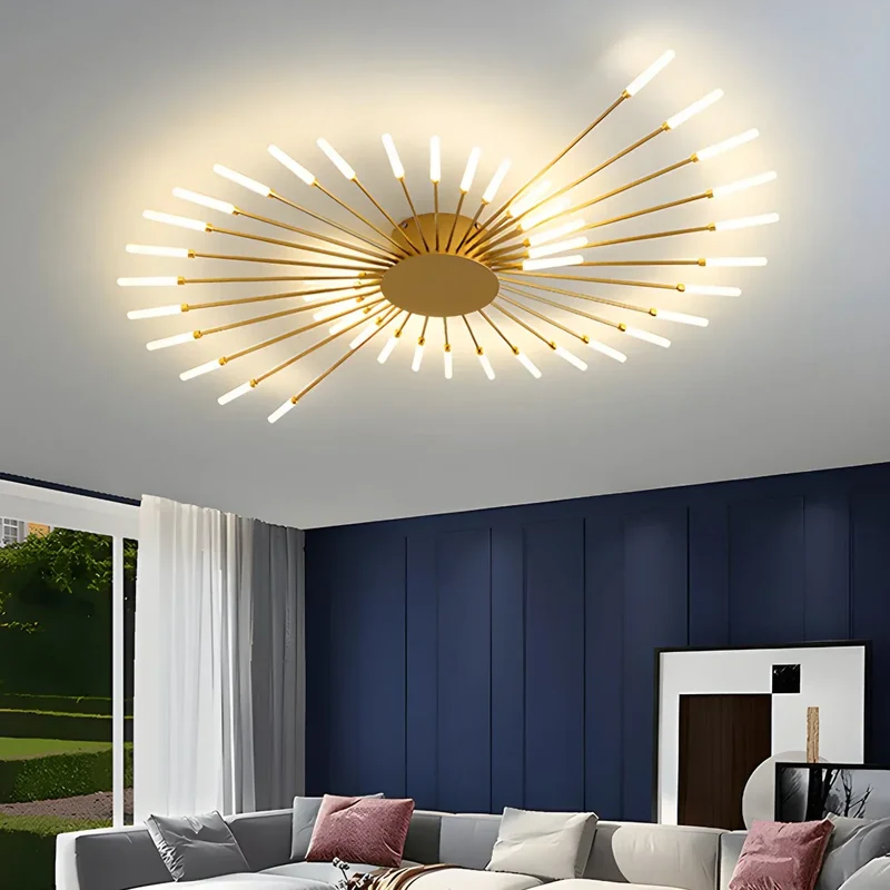 LED Plafondlamp Metaal 20-42 Lichtpunten Zwart Goud Woonkamer Eetkamer Stervorm Design Dimbaar Moderne Verlichting Grote Ruimtes | Sansoti