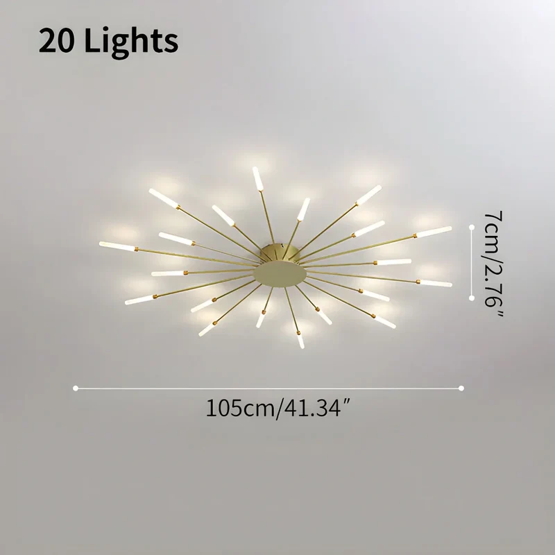 LED Plafondlamp Metaal 20-42 Lichtpunten Zwart Goud Woonkamer Eetkamer Stervorm Design Dimbaar Moderne Verlichting Grote Ruimtes | Sansoti