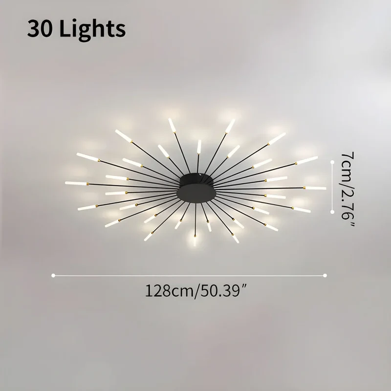 LED Plafondlamp Metaal 20-42 Lichtpunten Zwart Goud Woonkamer Eetkamer Stervorm Design Dimbaar Moderne Verlichting Grote Ruimtes | Sansoti