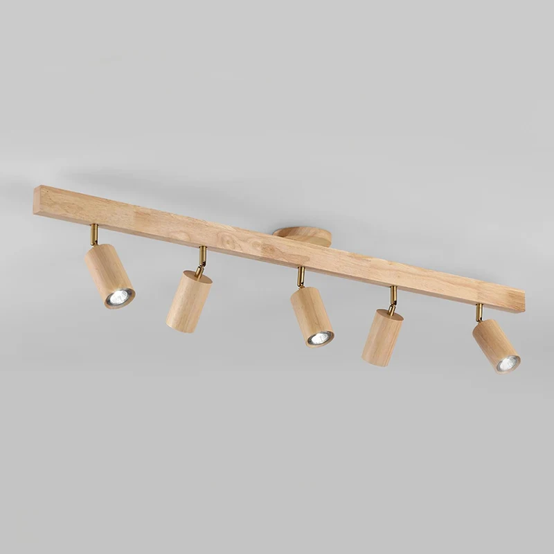 Houten Track Plafondlamp LED Houtlook Goud Verstelbare Spots Woonkamer Keuken Hal Scandinavisch Modern | Sansoti