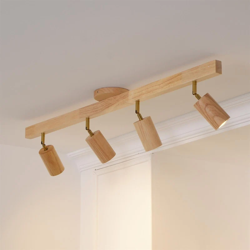 Houten Track Plafondlamp LED Houtlook Goud Verstelbare Spots Woonkamer Keuken Hal Scandinavisch Modern | Sansoti