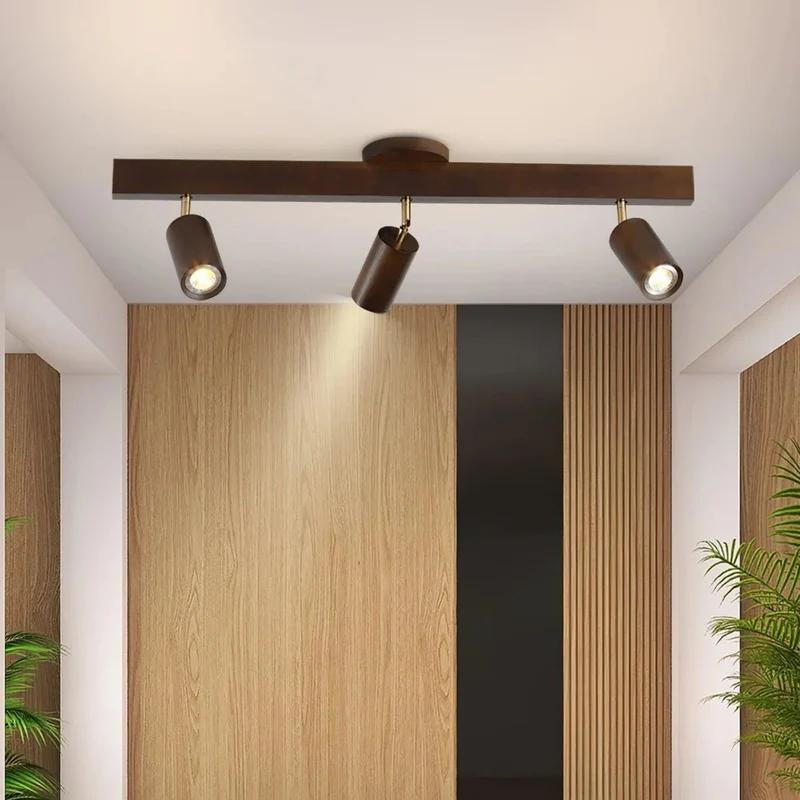 Houten Track Plafondlamp LED Houtlook Goud Verstelbare Spots Woonkamer Keuken Hal Scandinavisch Modern | Sansoti