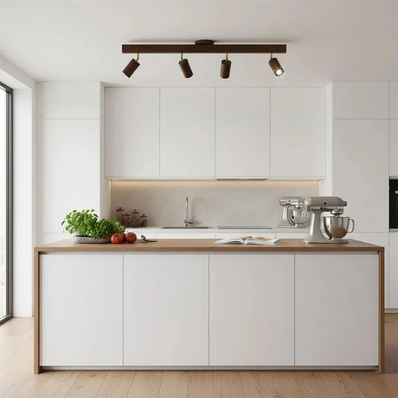 Houten Track Plafondlamp LED Houtlook Goud Verstelbare Spots Woonkamer Keuken Hal Scandinavisch Modern | Sansoti