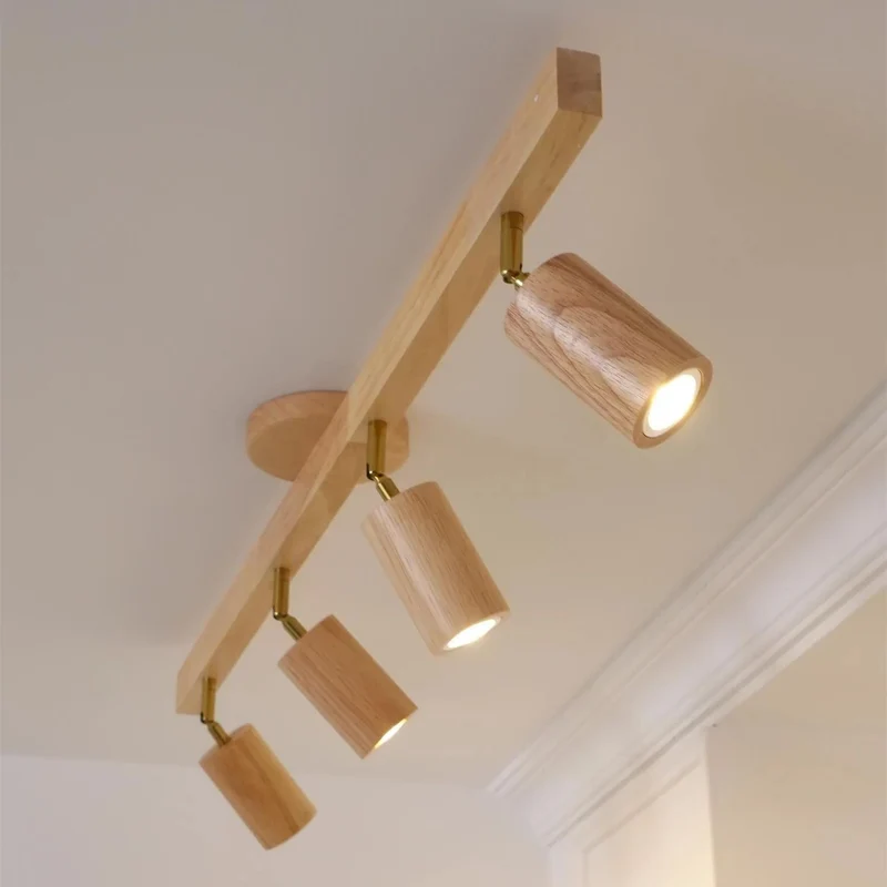 Houten Track Plafondlamp LED Houtlook Goud Verstelbare Spots Woonkamer Keuken Hal Scandinavisch Modern | Sansoti