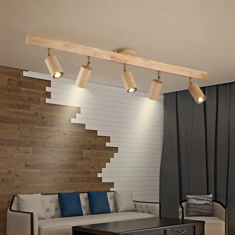 Houten Track Plafondlamp LED Houtlook Goud Verstelbare Spots Woonkamer Keuken Hal Scandinavisch Modern | Sansoti