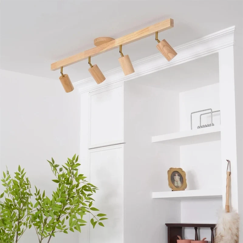 Houten Track Plafondlamp LED Houtlook Goud Verstelbare Spots Woonkamer Keuken Hal Scandinavisch Modern | Sansoti