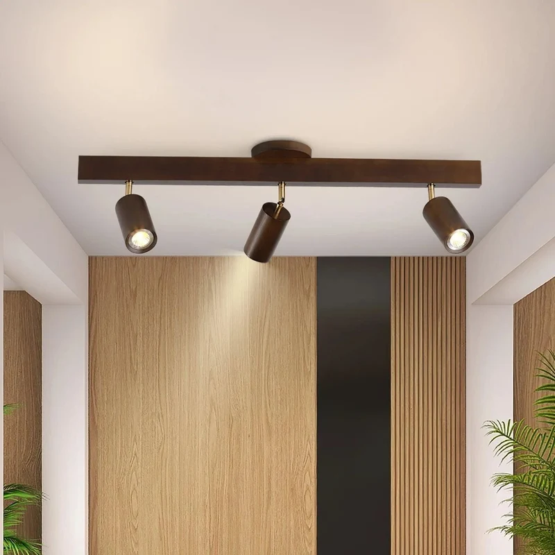 Houten Track Plafondlamp LED Houtlook Goud Verstelbare Spots Woonkamer Keuken Hal Scandinavisch Modern | Sansoti