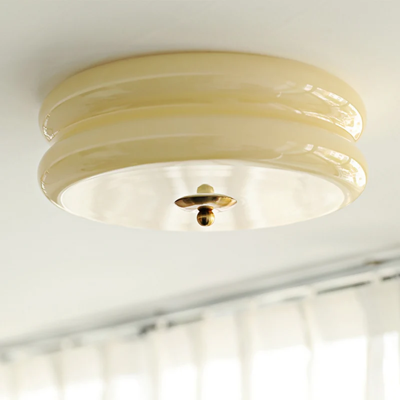 LED plafondlamp glas metaal crème 13 cm slaapkamer woonkamer art deco plafondverlichting rond warm licht neutraal licht wit licht | Sansoti