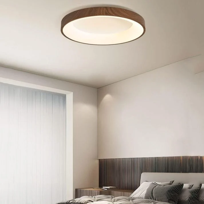 LED Plafondlamp Houtlook IJzer Acryl Rond Woonkamer Slaapkamer Hal Moderne Plafondlamp Scandinavisch Design Warm Licht | Sansoti