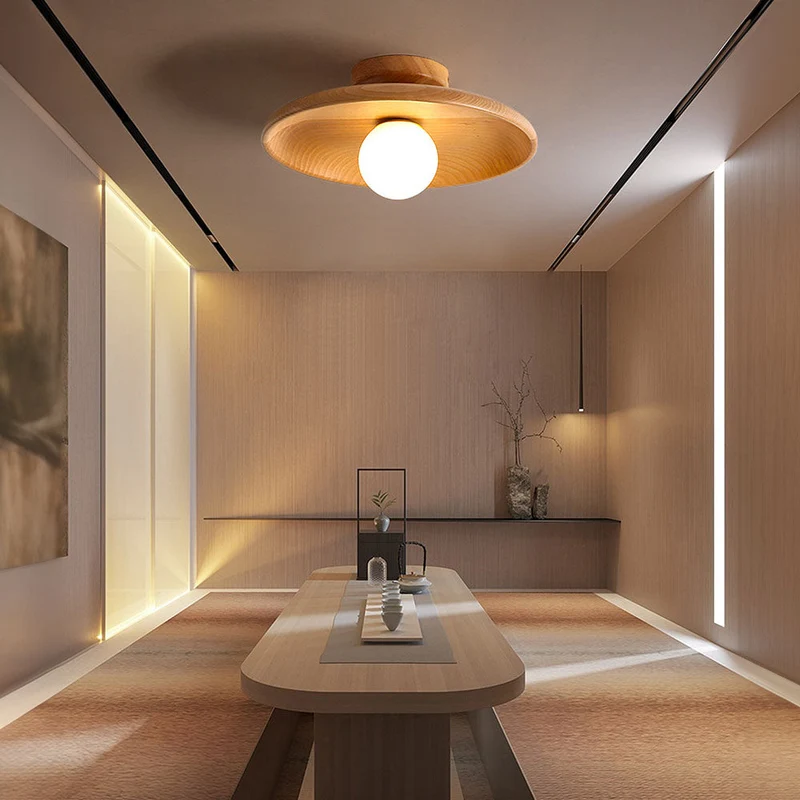 LED Plafondlamp Hout 15cm G4 Warm Licht Woonkamer Slaapkamer Gang Houten Plafondlamp Compact Rond Design | Sansoti