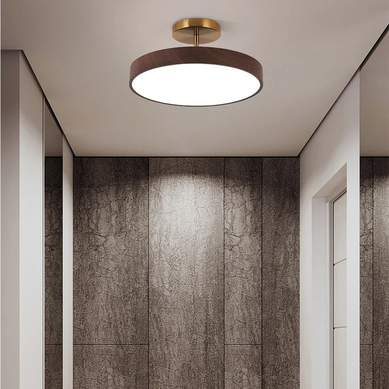 LED Plafondlamp Houtlook Goud Rond Half-Opbouw Woonkamer Slaapkamer Eetkamer Design Plafondverlichting | Sansoti