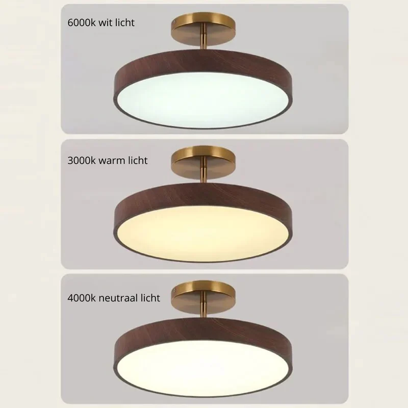 LED Plafondlamp Houtlook Goud Rond Half-Opbouw Woonkamer Slaapkamer Eetkamer Design Plafondverlichting | Sansoti