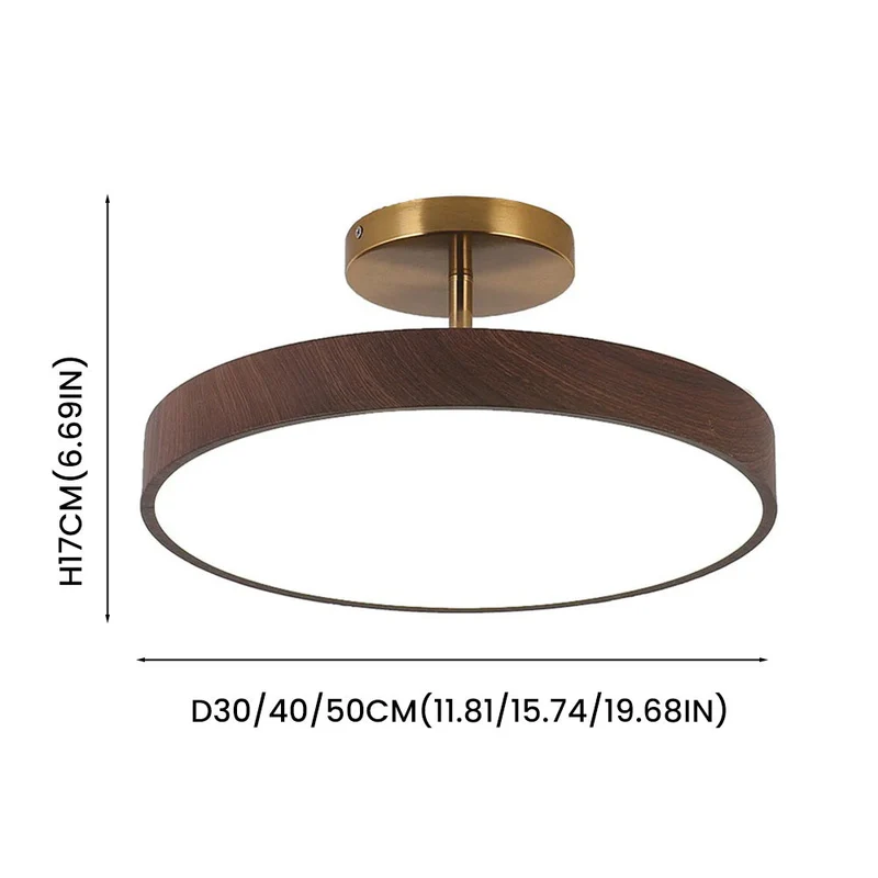 LED Plafondlamp Houtlook Goud Rond Half-Opbouw Woonkamer Slaapkamer Eetkamer Design Plafondverlichting | Sansoti