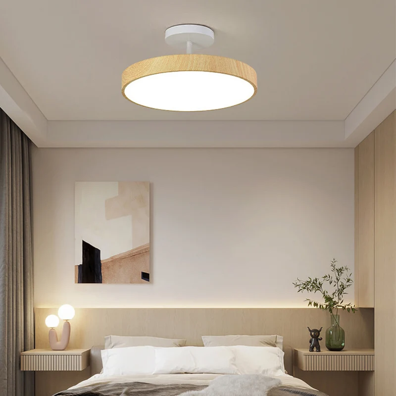 LED Plafondlamp Houtlook Goud Rond Half-Opbouw Woonkamer Slaapkamer Eetkamer Design Plafondverlichting | Sansoti