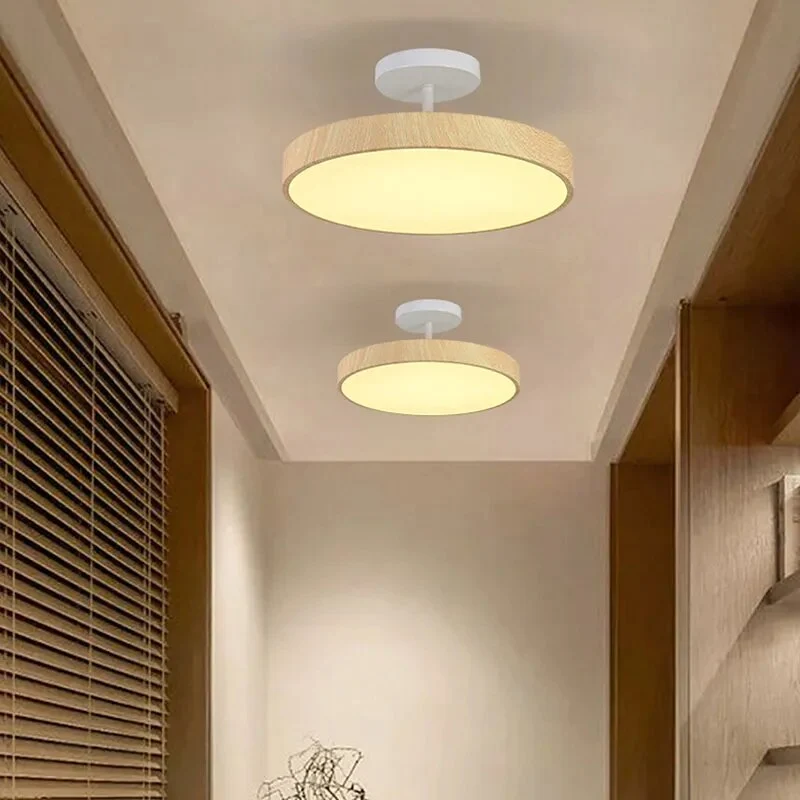 LED Plafondlamp Houtlook Goud Rond Half-Opbouw Woonkamer Slaapkamer Eetkamer Design Plafondverlichting | Sansoti