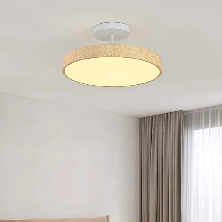 LED Plafondlamp Houtlook Goud Rond Half-Opbouw Woonkamer Slaapkamer Eetkamer Design Plafondverlichting | Sansoti