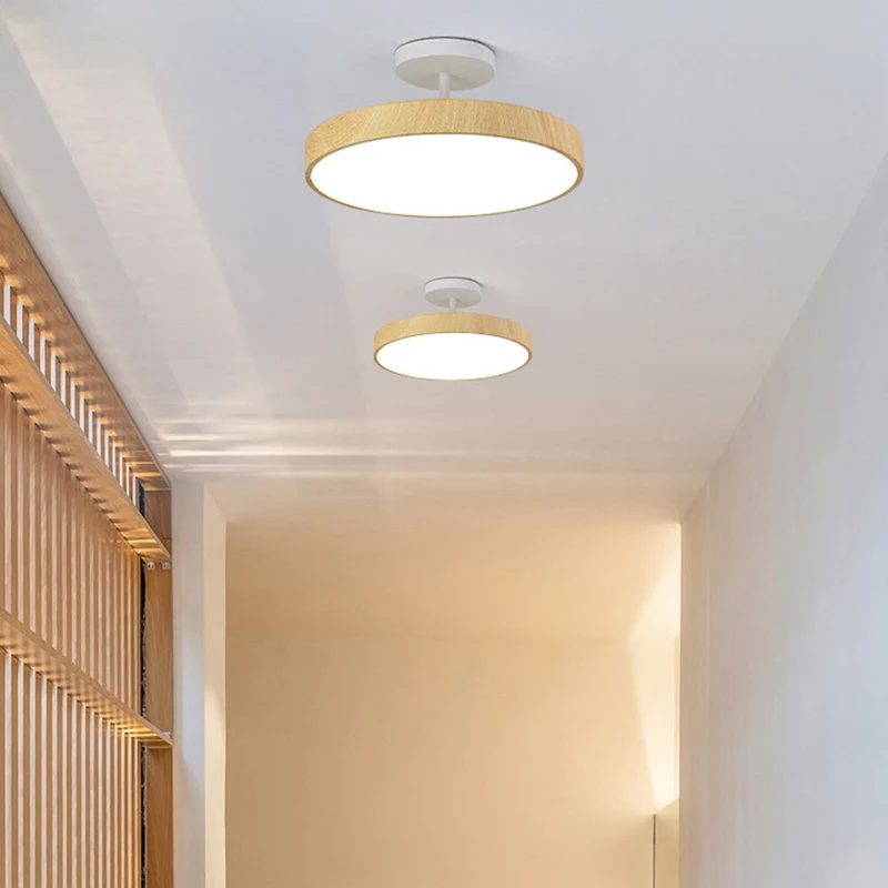 LED Plafondlamp Houtlook Goud Rond Half-Opbouw Woonkamer Slaapkamer Eetkamer Design Plafondverlichting | Sansoti