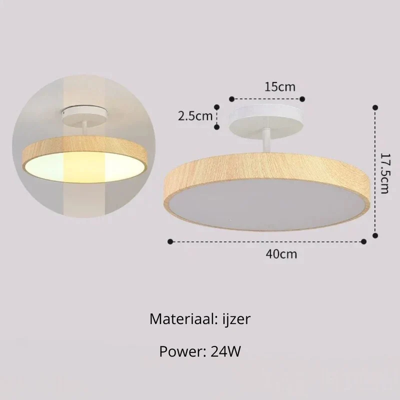 LED Plafondlamp Houtlook Goud Rond Half-Opbouw Woonkamer Slaapkamer Eetkamer Design Plafondverlichting | Sansoti