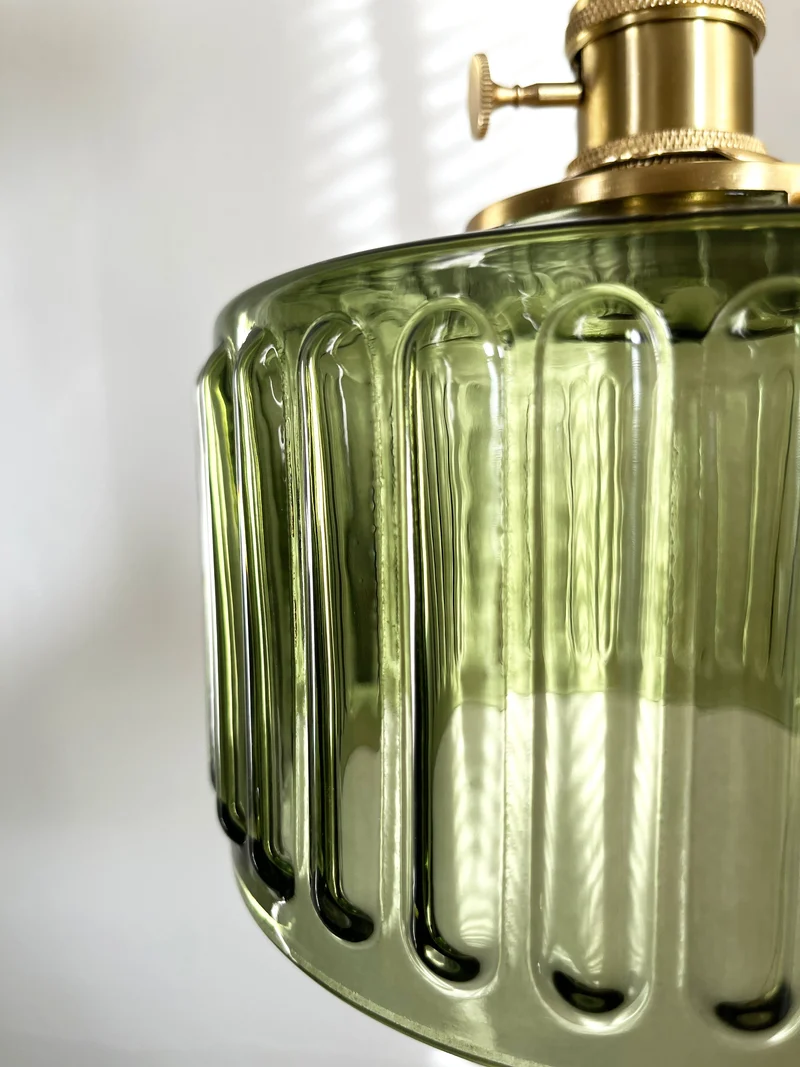 Hanglamp Geribbeld Glas Messing Japans Retro E27 Eetkamer Keuken Wit Groen | Sansoti