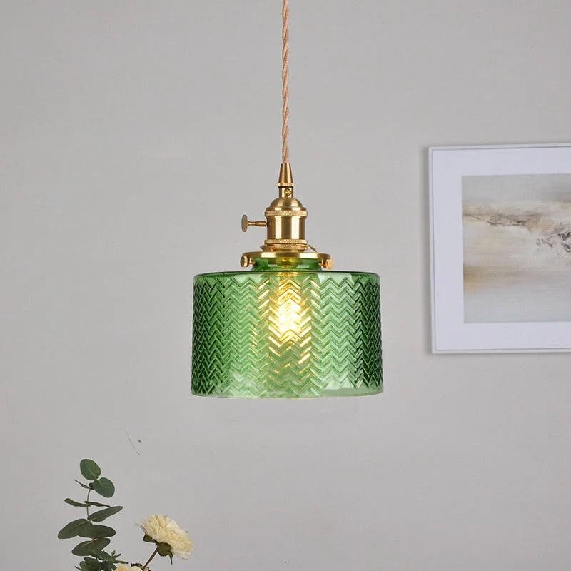 Hanglamp Geribbeld Glas Messing Japans Retro E27 Eetkamer Keuken Wit Groen | Sansoti