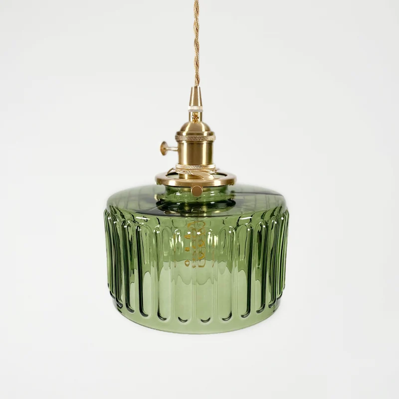 Hanglamp Geribbeld Glas Messing Japans Retro E27 Eetkamer Keuken Wit Groen | Sansoti