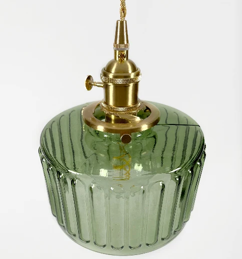 Hanglamp Geribbeld Glas Messing Japans Retro E27 Eetkamer Keuken Wit Groen | Sansoti