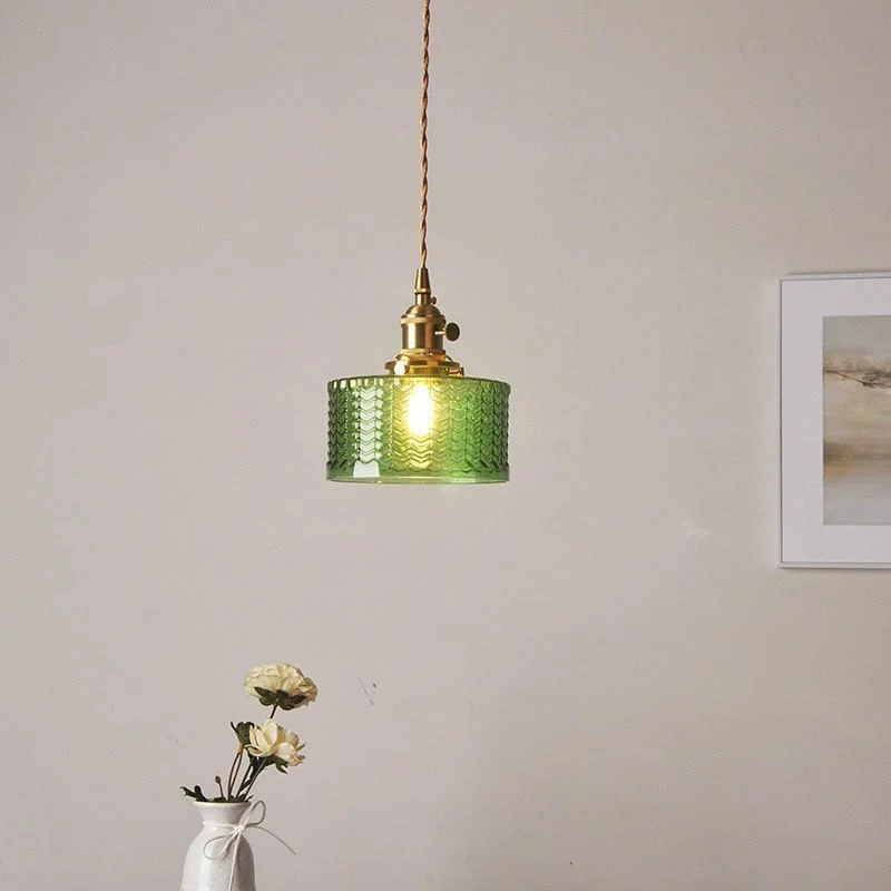 Hanglamp Geribbeld Glas Messing Japans Retro E27 Eetkamer Keuken Wit Groen | Sansoti