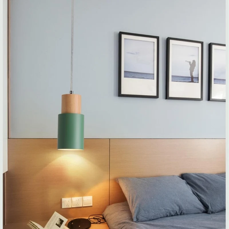 Hanglamp Cilinder IJzer Hout Geborsteld Nikkel E27 Scandinavisch Woonkamer Eetkamer | Sansoti
