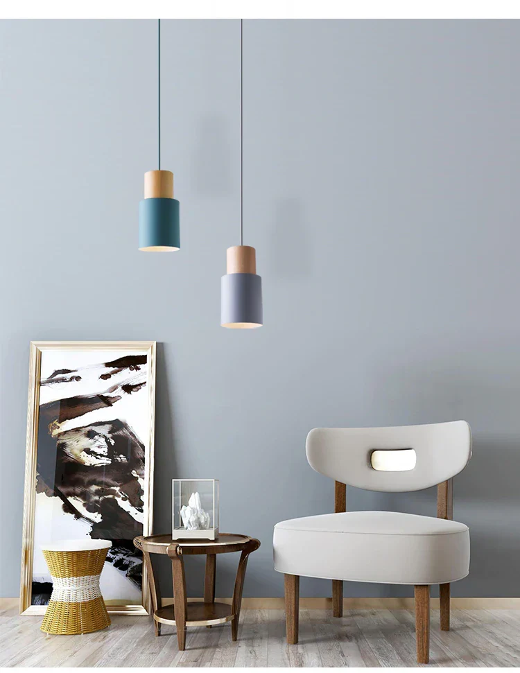 Hanglamp Cilinder IJzer Hout Geborsteld Nikkel E27 Scandinavisch Woonkamer Eetkamer | Sansoti